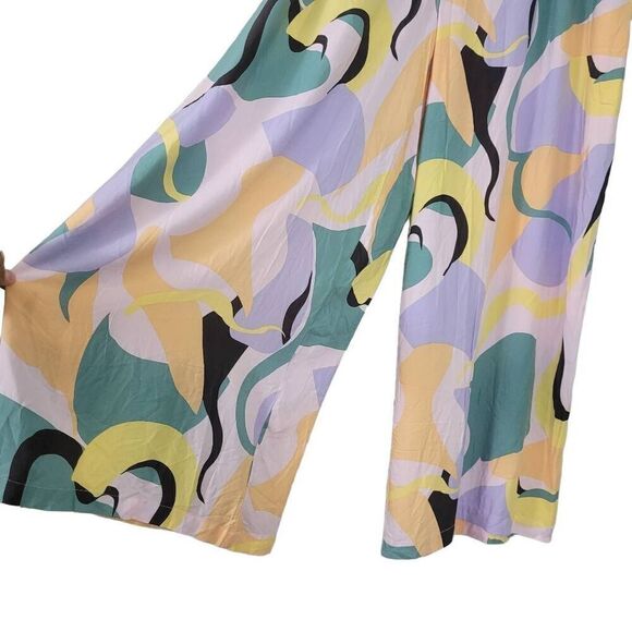NWT Eloquii Printed Wide Leg Palazzo High Rise Pants Plus Sz 16 Pastel Pull On - Picture 4 of 11